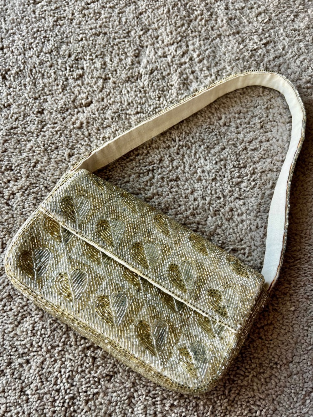 Anthropologie Beaded Evening Shoulder Bag Champagne Gold Glass Beads India